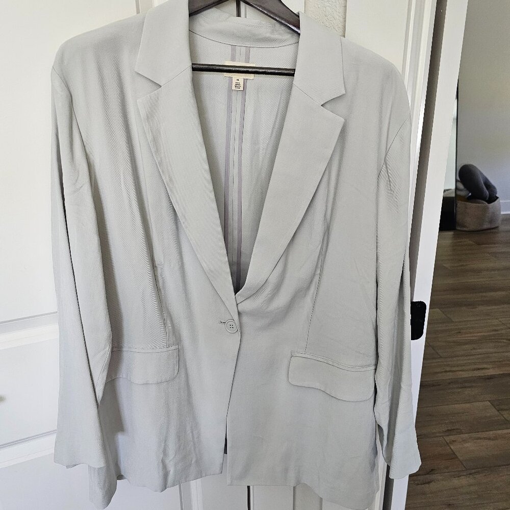 Open Edit Relaxed Fit Blazer in Soft Gray | Size XL | Minimalist Layering Essent